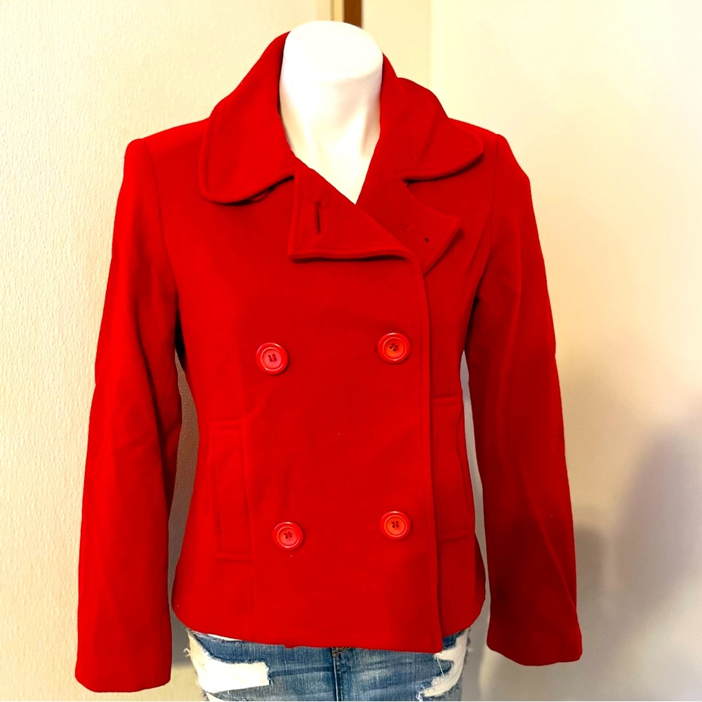 🔹3/$20 SALE Collection by Harve Benard red pea coat size 8